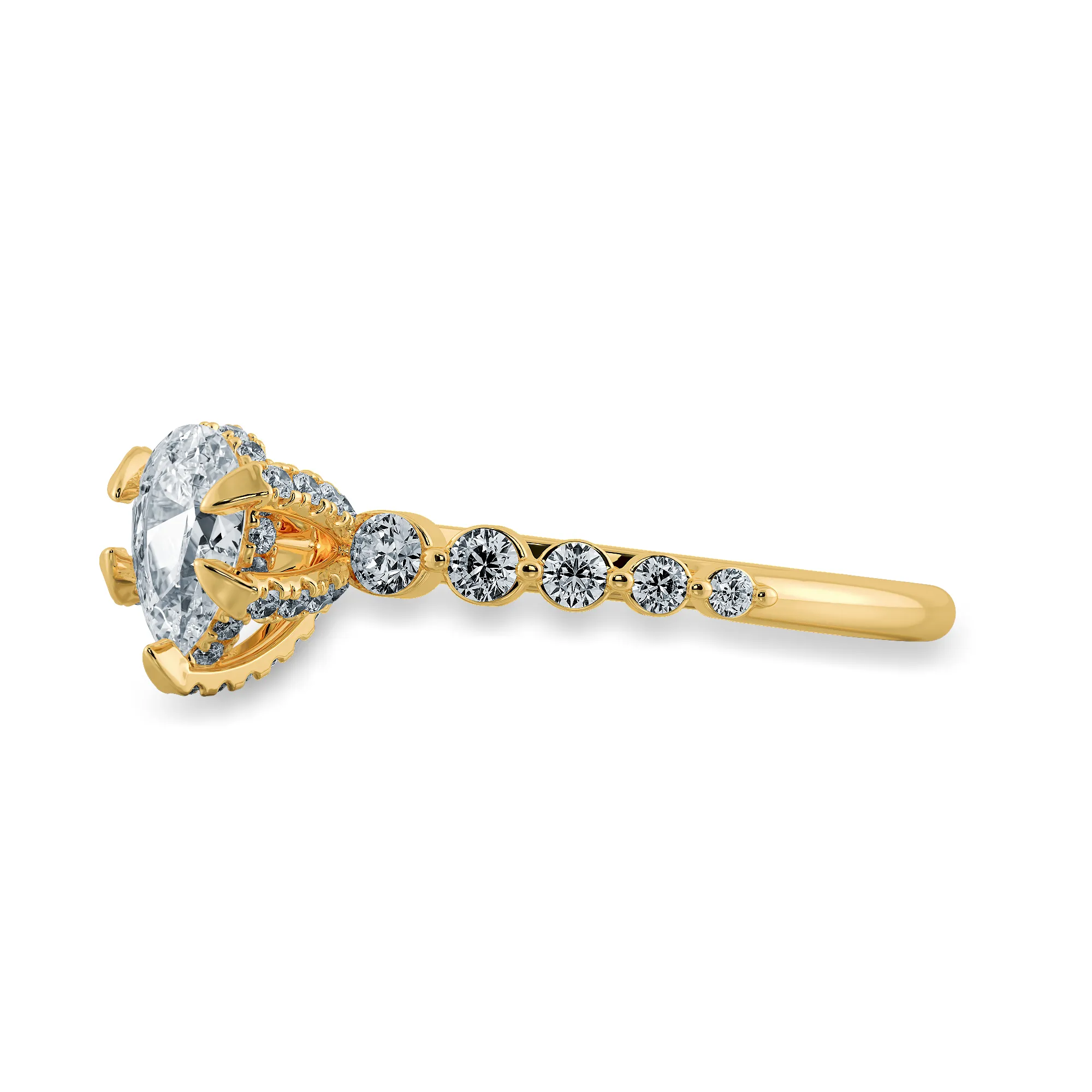0.70cts. Pear Cut Solitaire Halo Diamond Accents 18K Yellow Gold Ring JL AU 2009Y-B