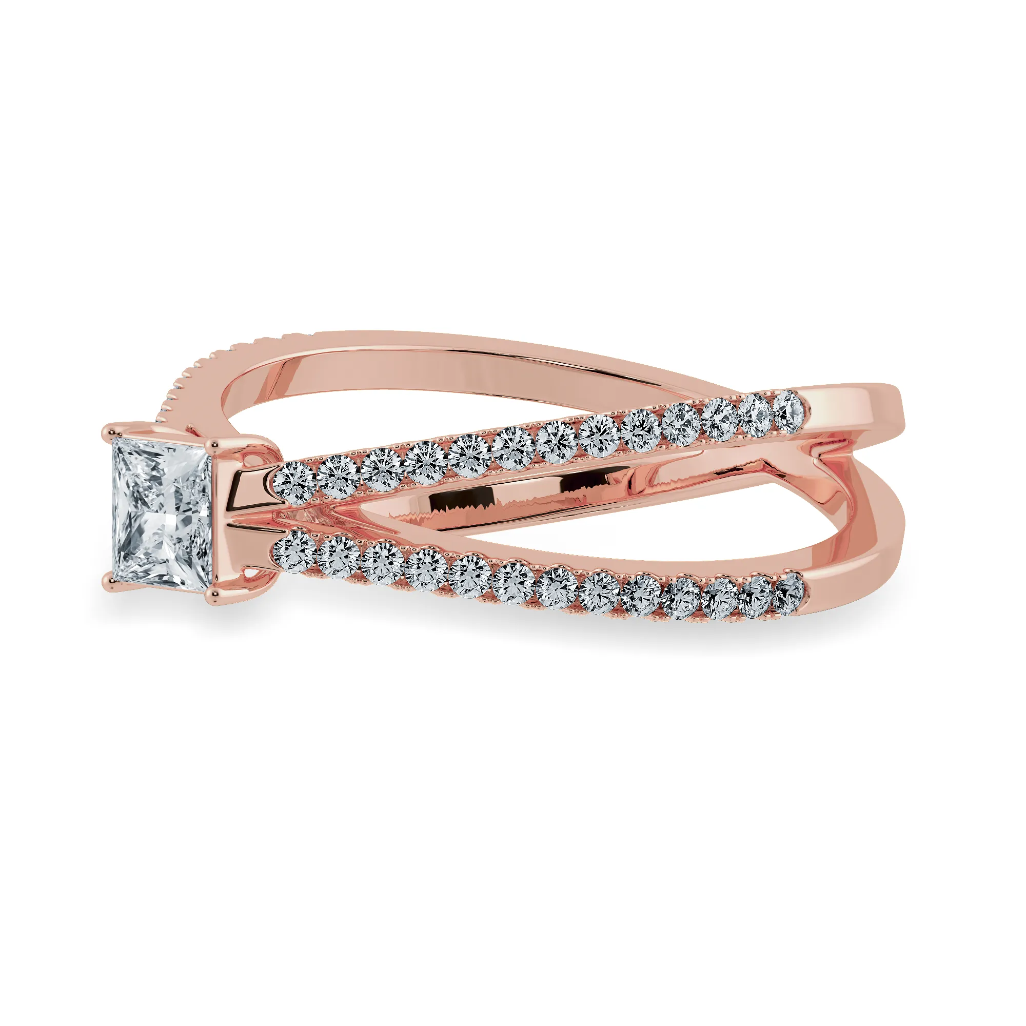 0.70cts. Princess Cut Solitaire Diamond Split Shank 18K Rose Gold Ring JL AU 1170R-B