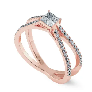 0.70cts. Princess Cut Solitaire Diamond Split Shank 18K Rose Gold Ring JL AU 1170R-B
