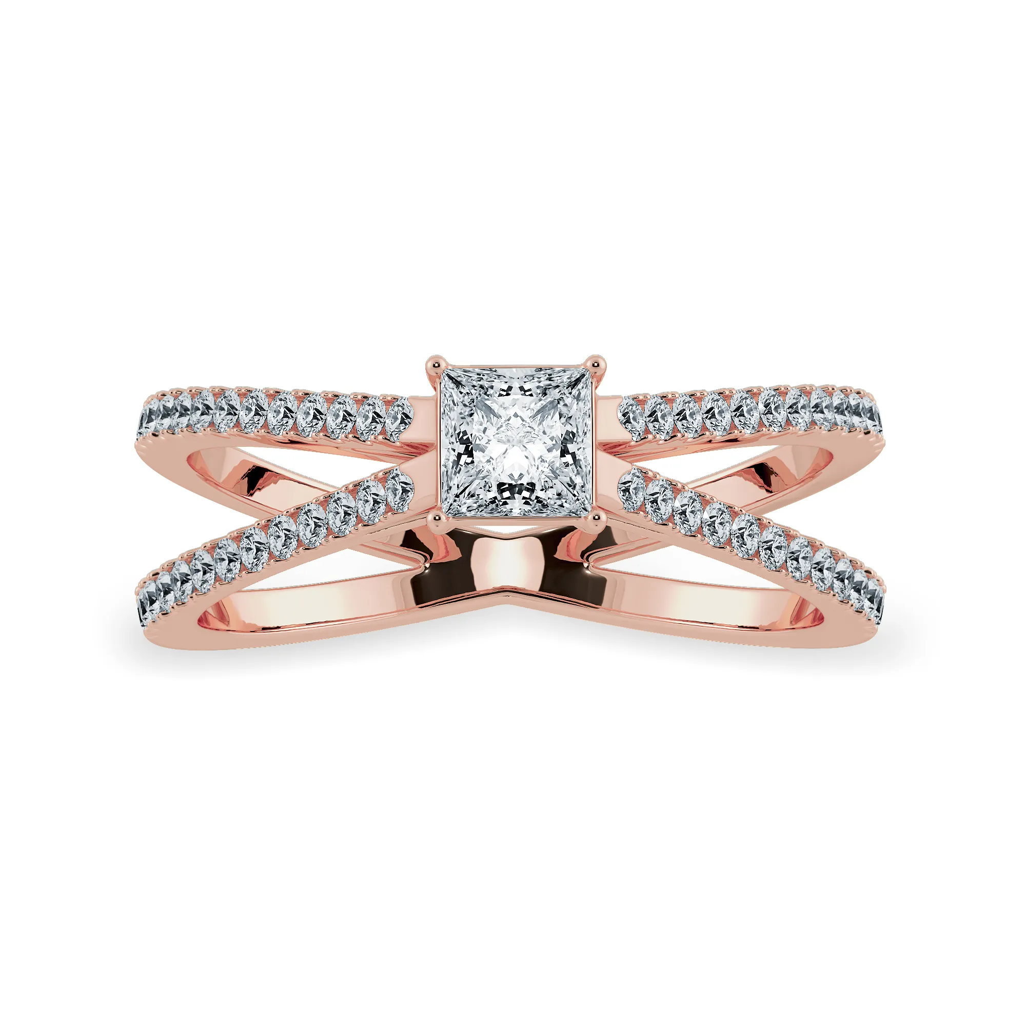 0.70cts. Princess Cut Solitaire Diamond Split Shank 18K Rose Gold Ring JL AU 1170R-B