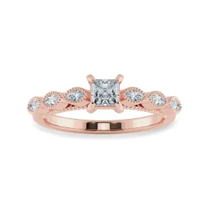 0.70cts. Princess Cut Solitaire with Marquise Diamond Accents 18K Rose Gold Ring JL AU 2012R-B