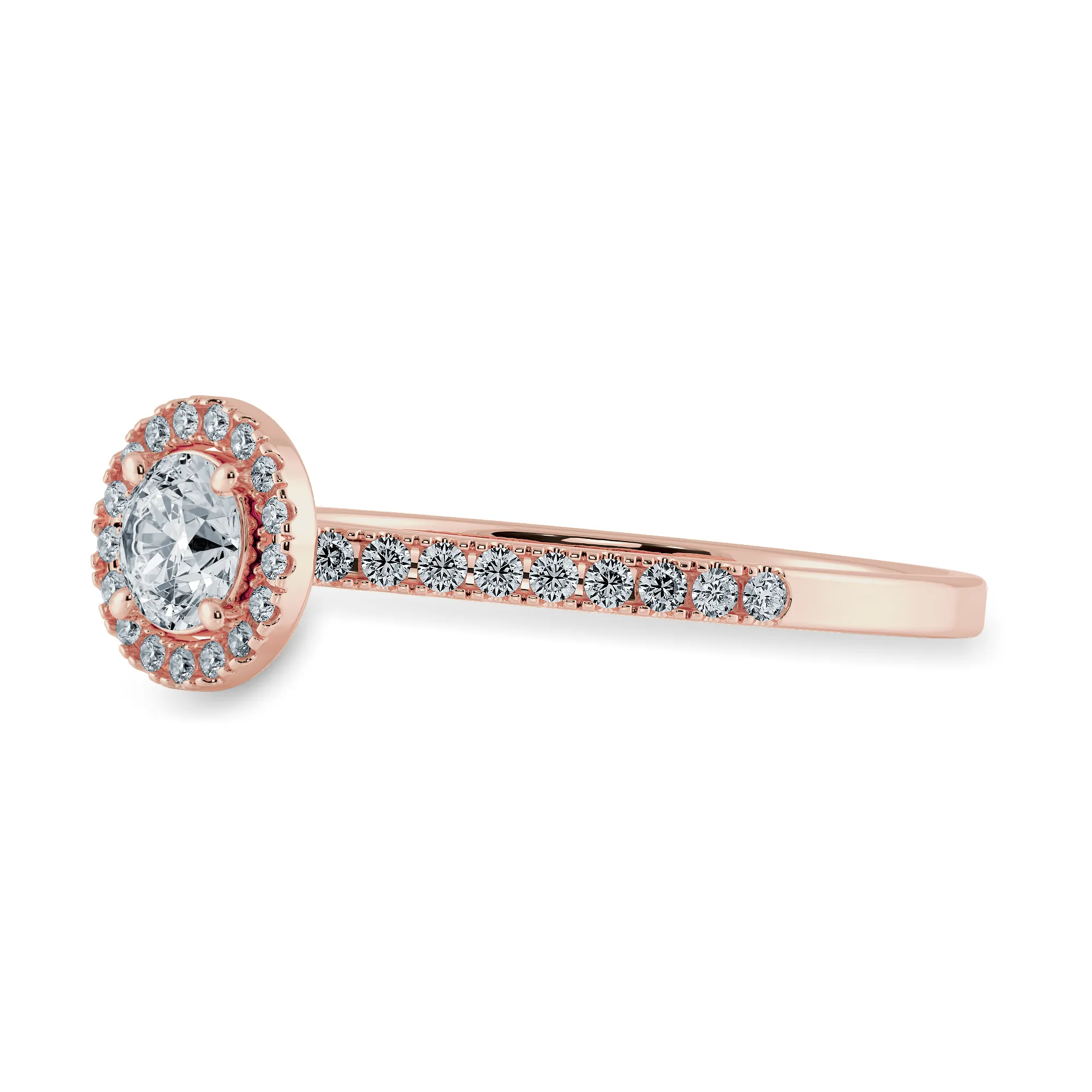 0.70cts. Solitaire Diamond Halo Shank 18K Rose Gold Ring JL AU 1193R-B