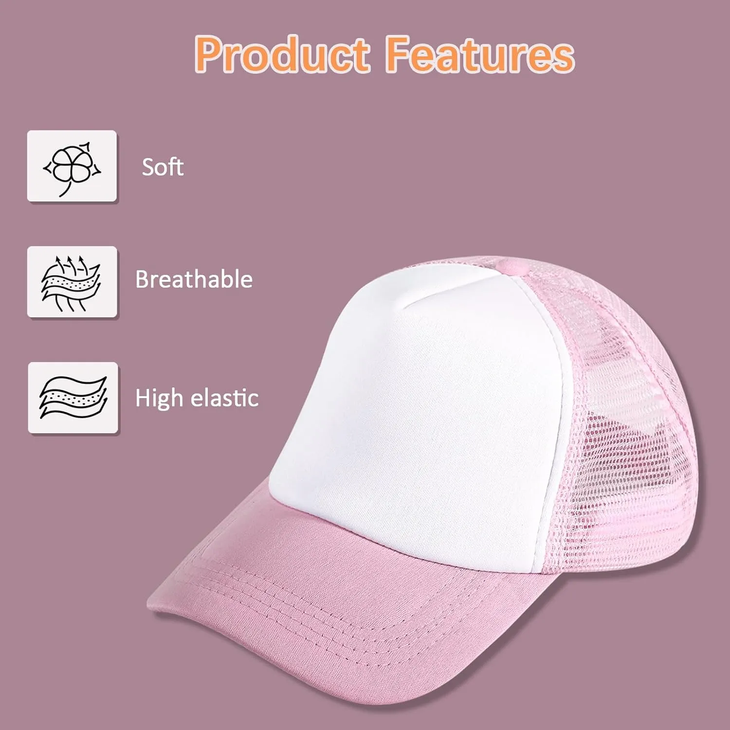 10 Pack Sublimation Blank Baseball Cap Adjustable Hat Polyester Mesh Trucker Hats for Men and Women