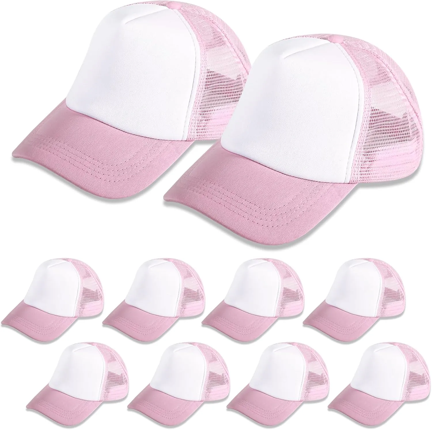 10 Pack Sublimation Blank Baseball Cap Adjustable Hat Polyester Mesh Trucker Hats for Men and Women