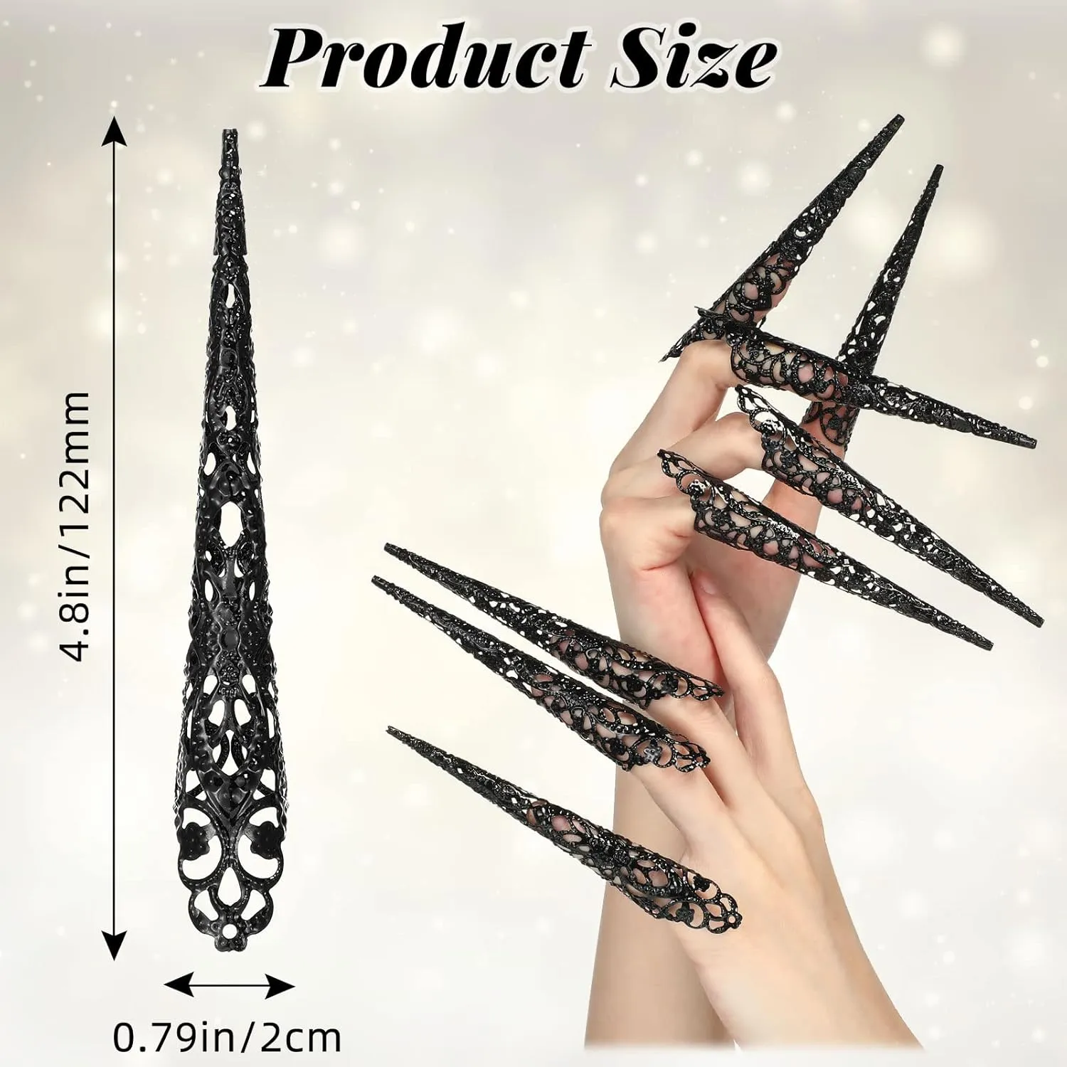 20 Packs Halloween Finger Nail Claw Rings Ancient Queen Fingernail Metal Finger Knuckle Claw for Halloween Women Cosplay Costume Drama Dance Show(Black)