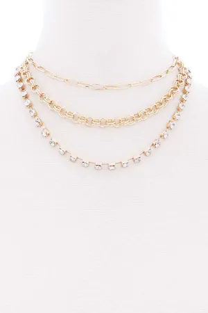 3 Layered Multi Metal Chain Necklace