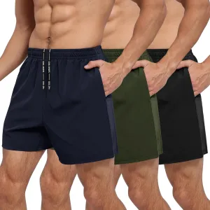 3 Pack Men's Gym Athletic Shorts - 5" Quick Dry Running Workout Shorts with Zipper Pockets for Casual Basketball