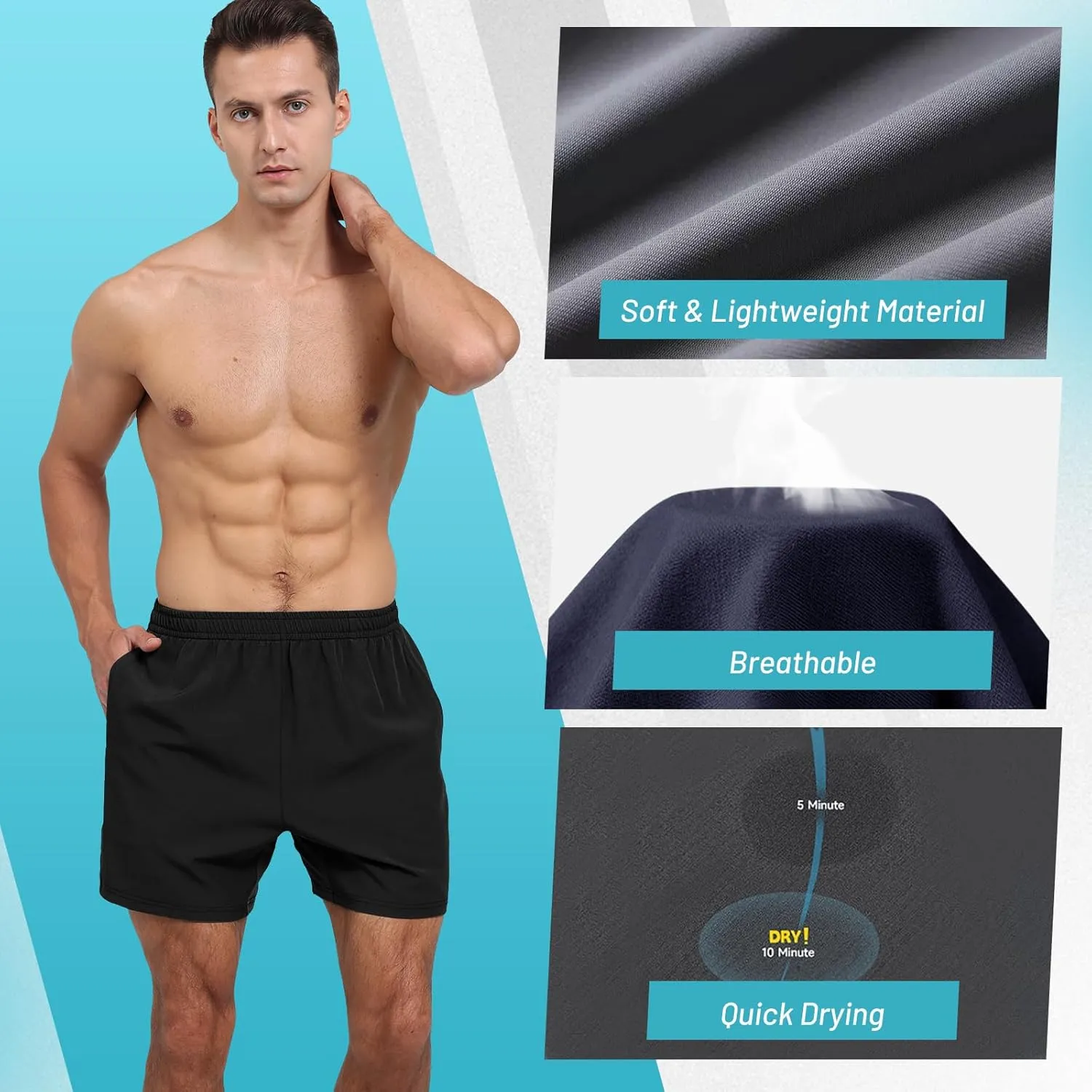 3 Pack Men's Gym Athletic Shorts - 5" Quick Dry Running Workout Shorts with Zipper Pockets for Casual Basketball