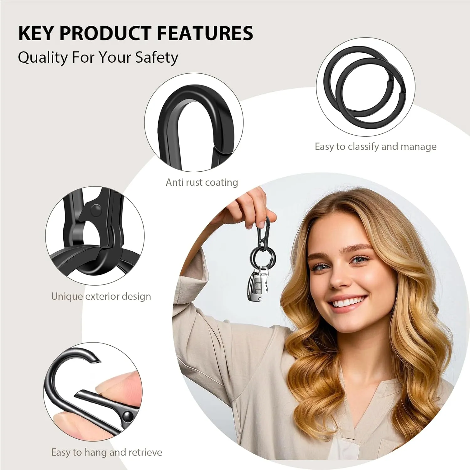 4PCS Versatile Keychains-Secure Carabiner Clips Durable Key Rings Easy Access to Your Home and Car Keys