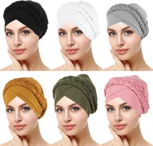African Women Turban Caps Beanie Twist Headscarf Pre Tied Double Braid Headwrap Hat