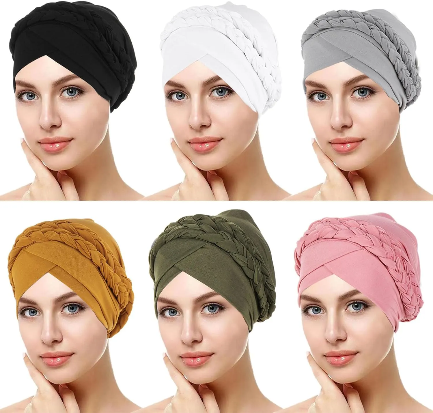 African Women Turban Caps Beanie Twist Headscarf Pre Tied Double Braid Headwrap Hat