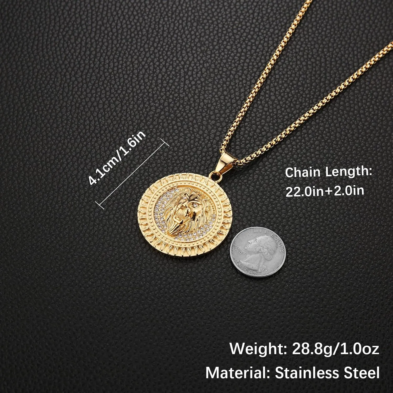 AsAlways 18K Gold Plated Lion Head Necklace Pendant for Men Stainless Steel Hip Hop Rock Lion King Necklaces Charm Animal Amulet Jewelry