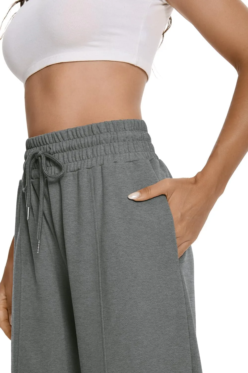 Auriviz Womens High Waisted Drawstring Sweatpants Straight Leg Pants Side Hidden Pockets Sweat Pants 30 Inseam