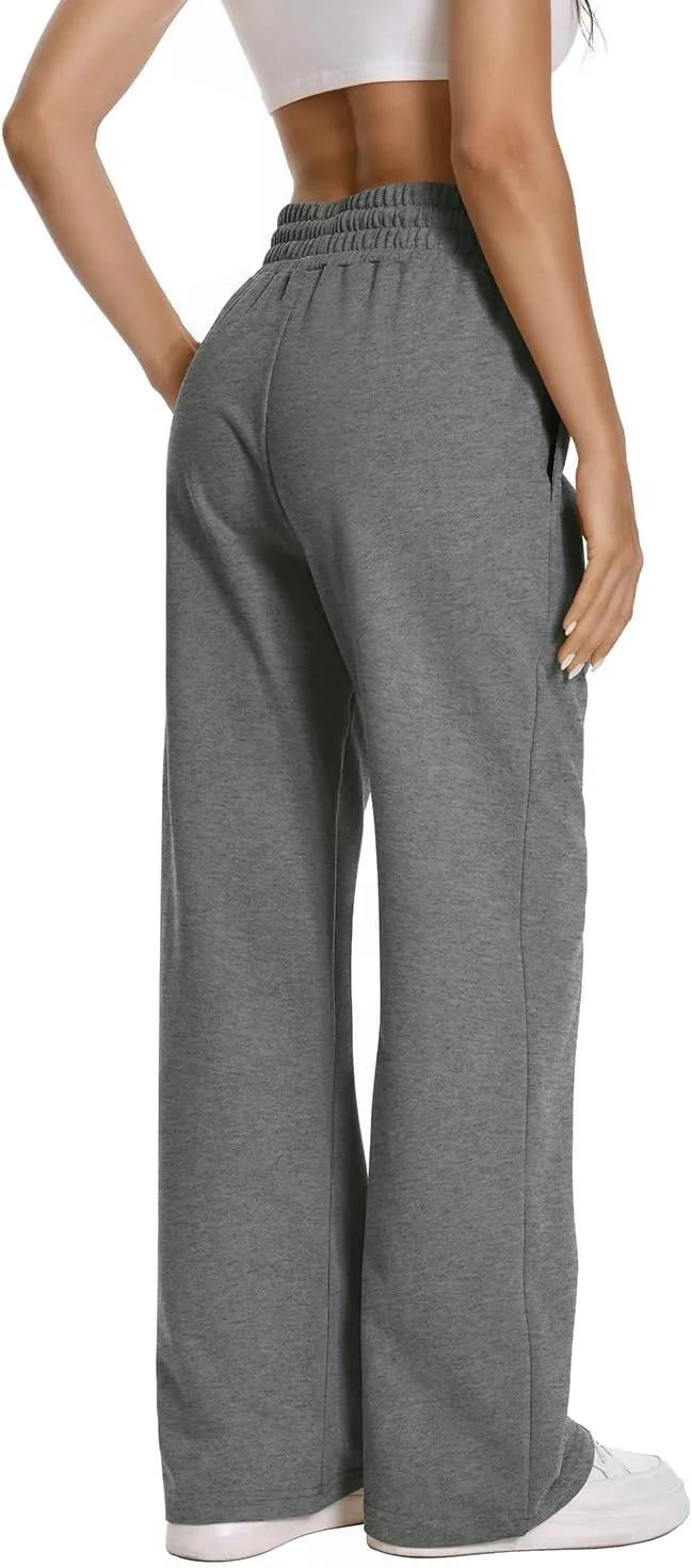 Auriviz Womens High Waisted Drawstring Sweatpants Straight Leg Pants Side Hidden Pockets Sweat Pants 30 Inseam