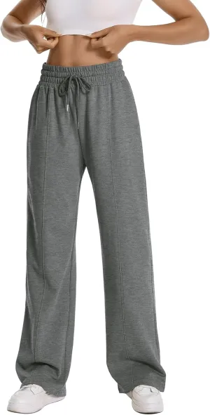 Auriviz Womens High Waisted Drawstring Sweatpants Straight Leg Pants Side Hidden Pockets Sweat Pants 30 Inseam