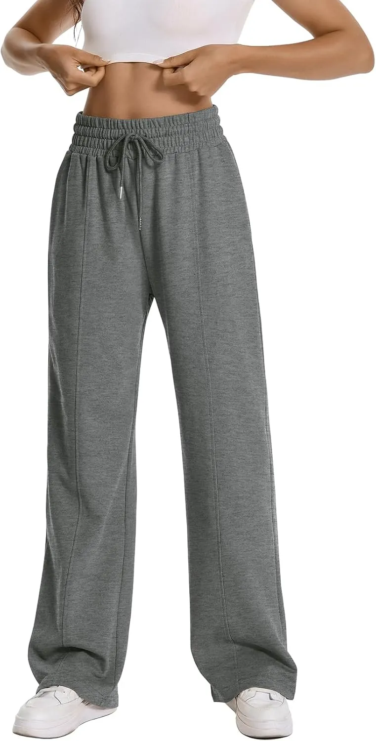Auriviz Womens High Waisted Drawstring Sweatpants Straight Leg Pants Side Hidden Pockets Sweat Pants 30 Inseam