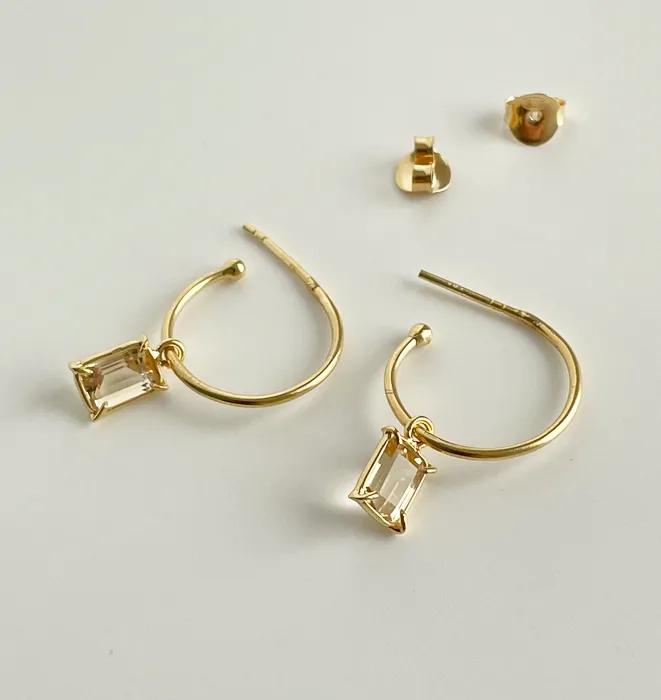 Baguette Hoops - Citrine
