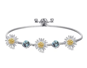 Baobei silver bracelets for womens, daisy bracelets, crystal bracelets for girls, Sterling Silver Blue Zirconia Infinity Bracelet, friendship birthday gift, jewellery gifts for women, blossom Bracelet