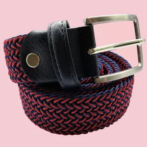 Bassin and Brown Chevron Striped Elasticated Woven Belt - Wine/Navy