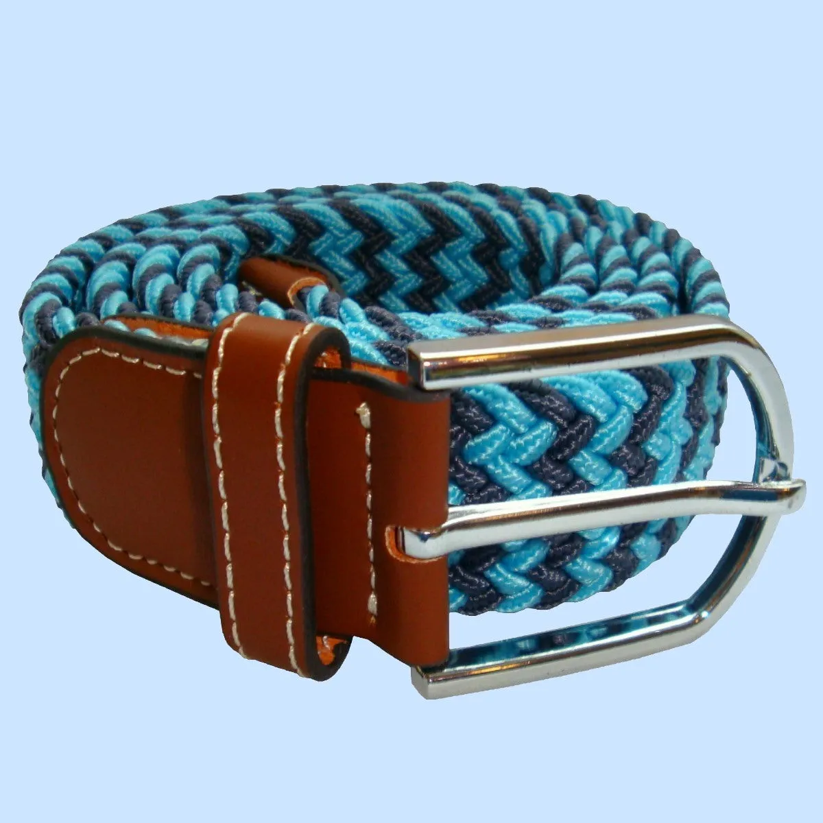 Bassin and Brown Stripe Elasticated Woven Belt - Blue and Grey