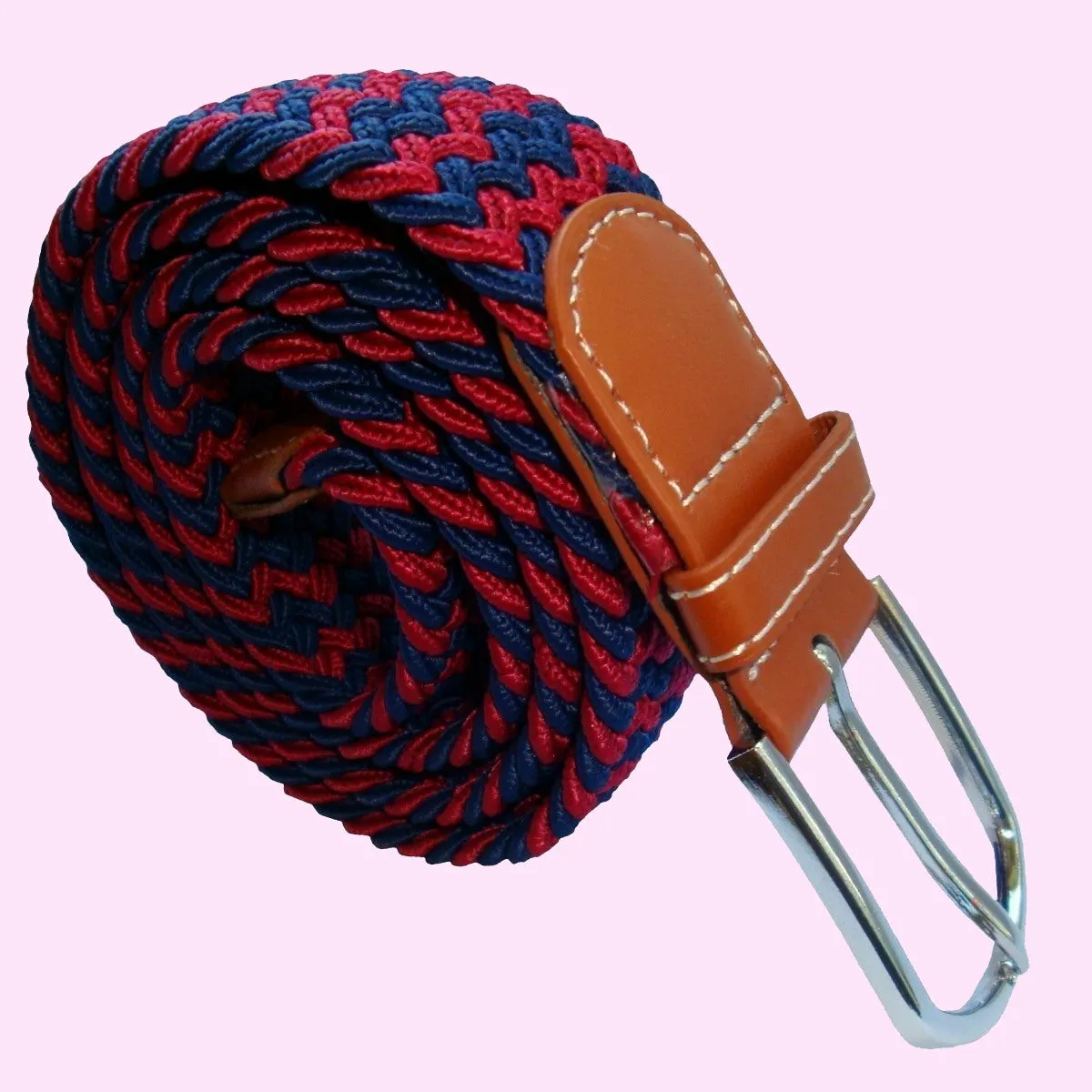 Bassin and Brown Stripe Woven Stretch Belt - Wine/Navy