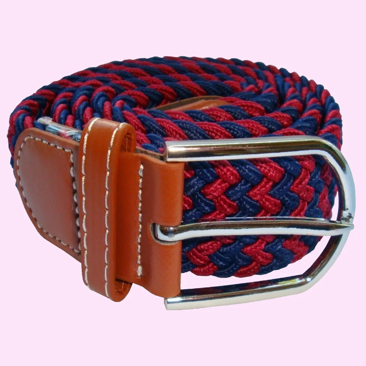 Bassin and Brown Stripe Woven Stretch Belt - Wine/Navy