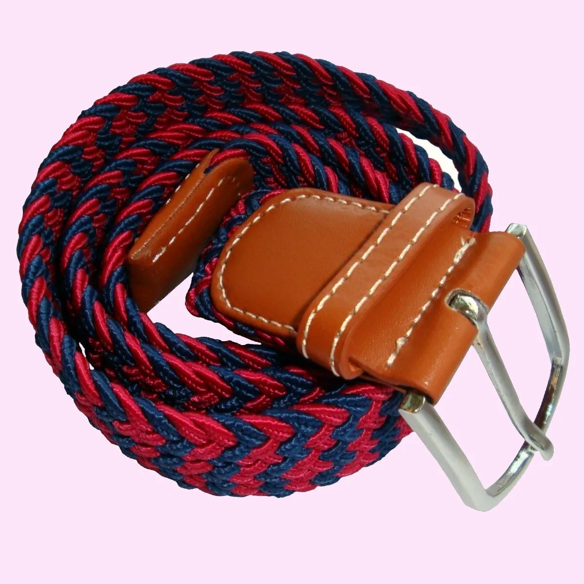 Bassin and Brown Stripe Woven Stretch Belt - Wine/Navy