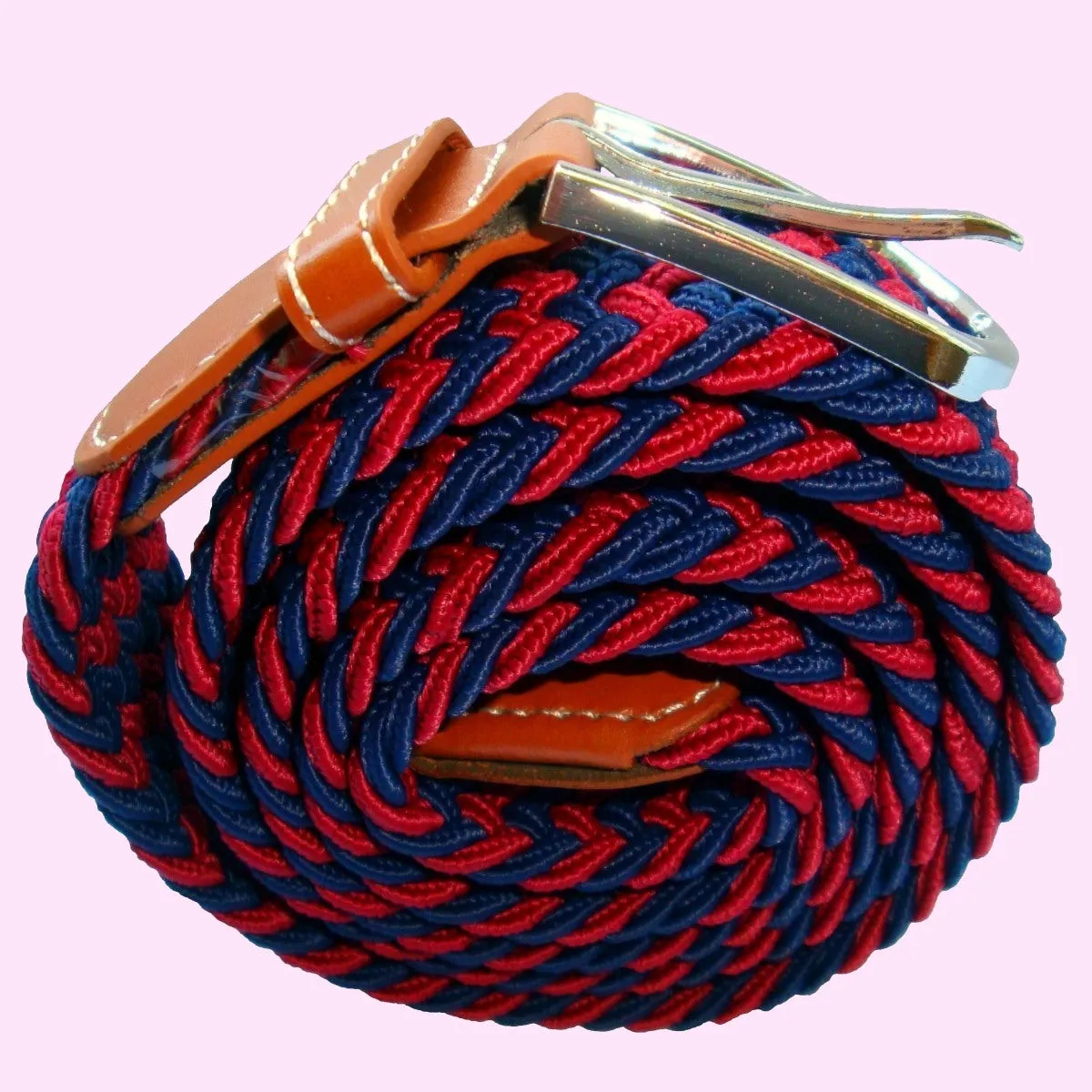 Bassin and Brown Stripe Woven Stretch Belt - Wine/Navy