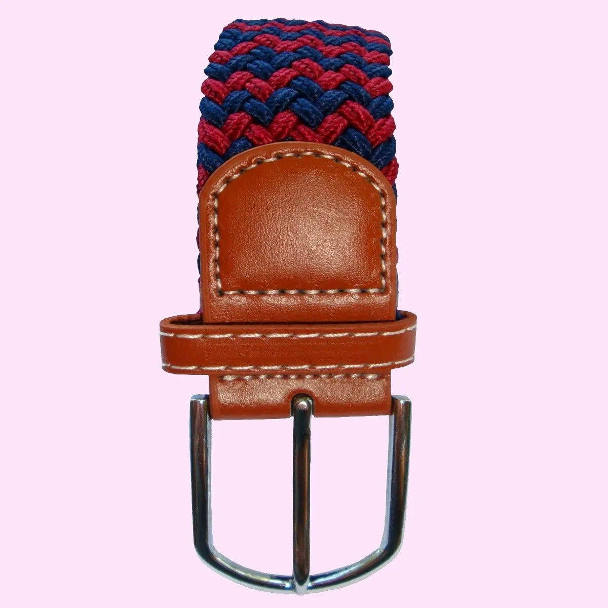 Bassin and Brown Stripe Woven Stretch Belt - Wine/Navy