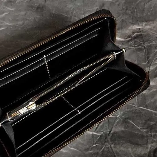 Black Leather Men's Long Biker Wallet Ghost Skull Badass Handmade Tooled Zipper Long Wallets For Men