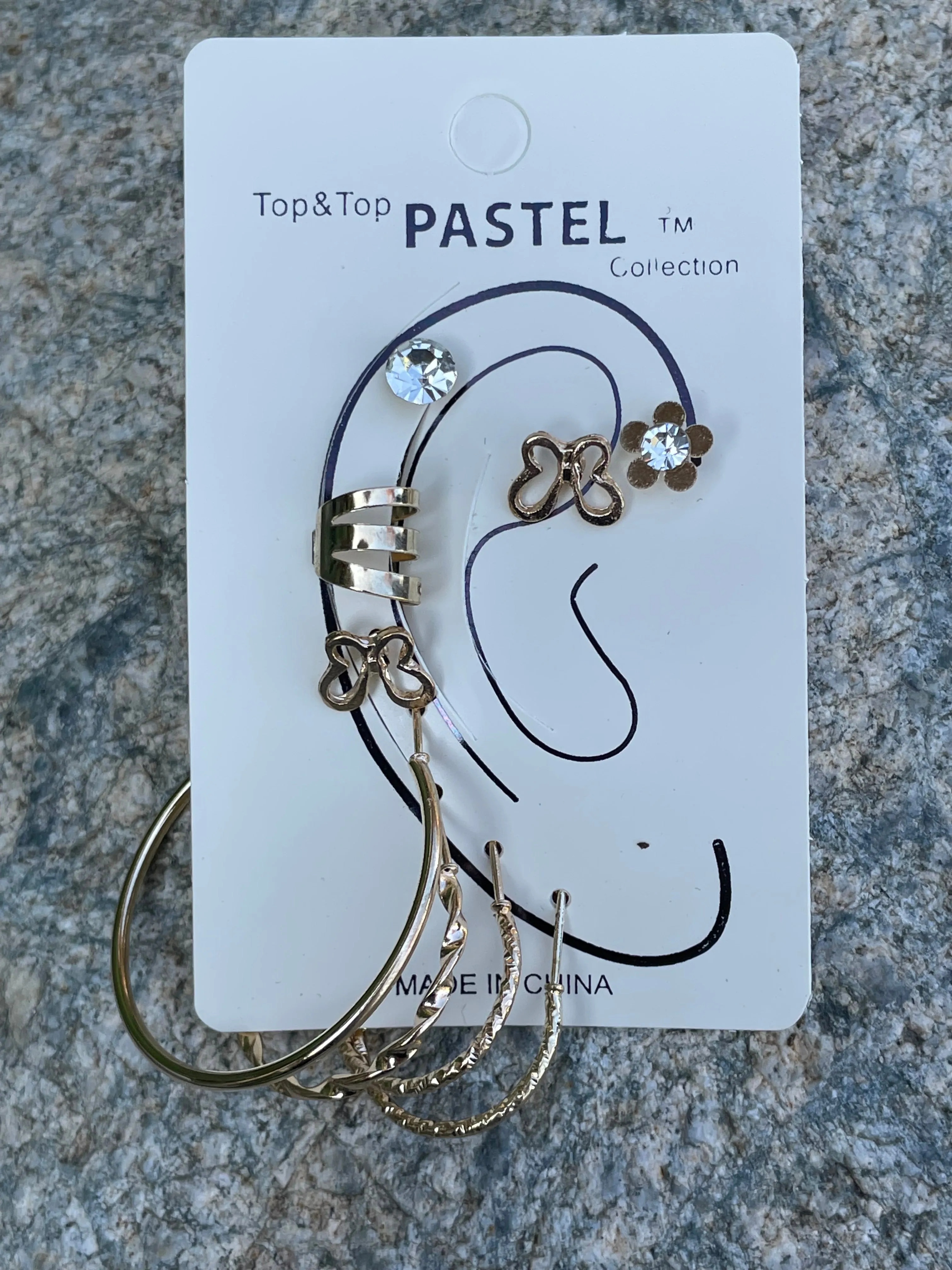 Blossom Set of 9 Gold Earrings, Ear Cuff & Hoops