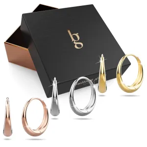 Boxed 3 Pairs Ciara Chic Graduated Hoop Earrings Set