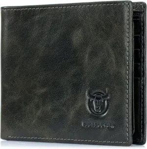BULLCAPTAIN RFID Wallets for Men Slim Bifold Genuine Leather Front Pocket Wallet with 2 ID Windows QB-05Forest Green