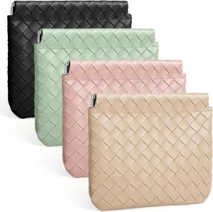 BUSOHA 4 PCS Small Makeup Bag for Purse, Mini Portable Cosmetic Bags for Women, Weave Coin Purse Lipstick Cosmetic Accessories Organizer, Small Travel Kit Storage Pouch