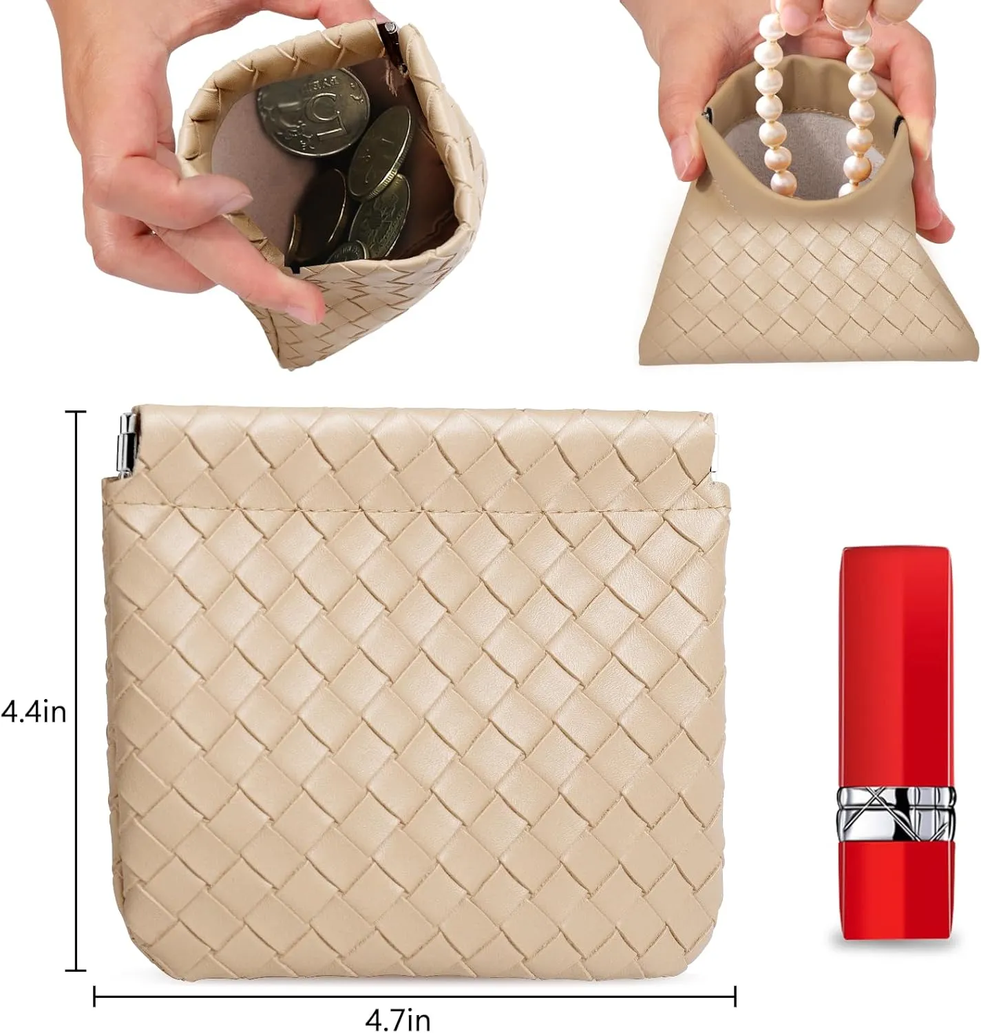 BUSOHA 4 PCS Small Makeup Bag for Purse, Mini Portable Cosmetic Bags for Women, Weave Coin Purse Lipstick Cosmetic Accessories Organizer, Small Travel Kit Storage Pouch