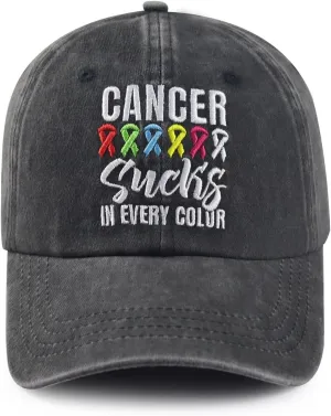 Cancer Such's in Every Color Hat for Women Men, Funny Adjustable Embroidered Cotton Red Pink Ribbon Cancer Awareness Caps
