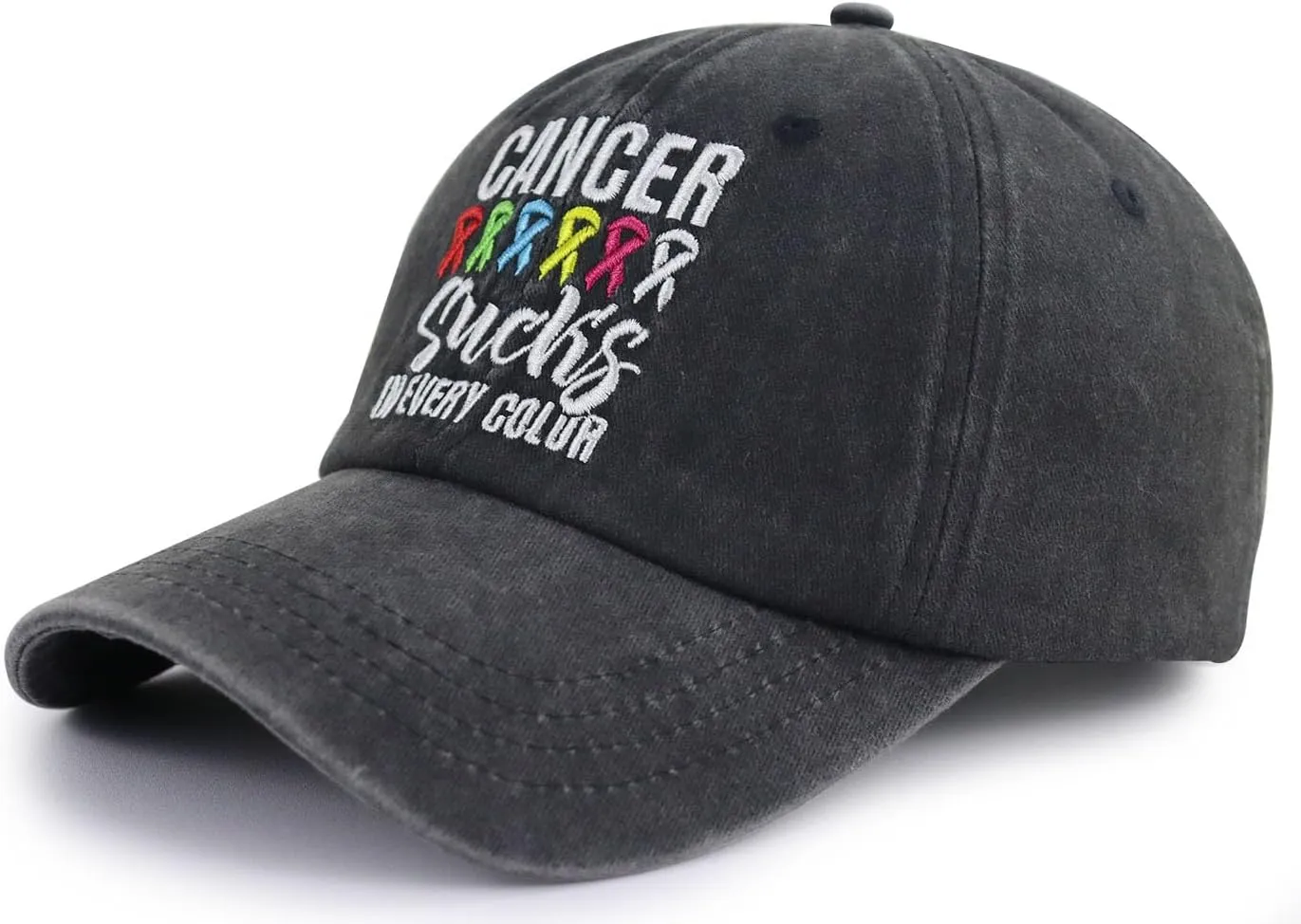 Cancer Such's in Every Color Hat for Women Men, Funny Adjustable Embroidered Cotton Red Pink Ribbon Cancer Awareness Caps