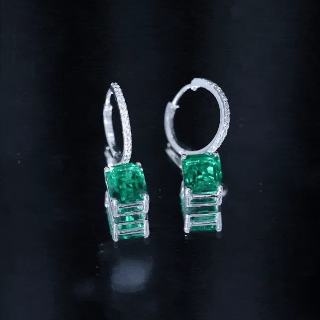 Certified Created Emerald Hoop Drop Earrings