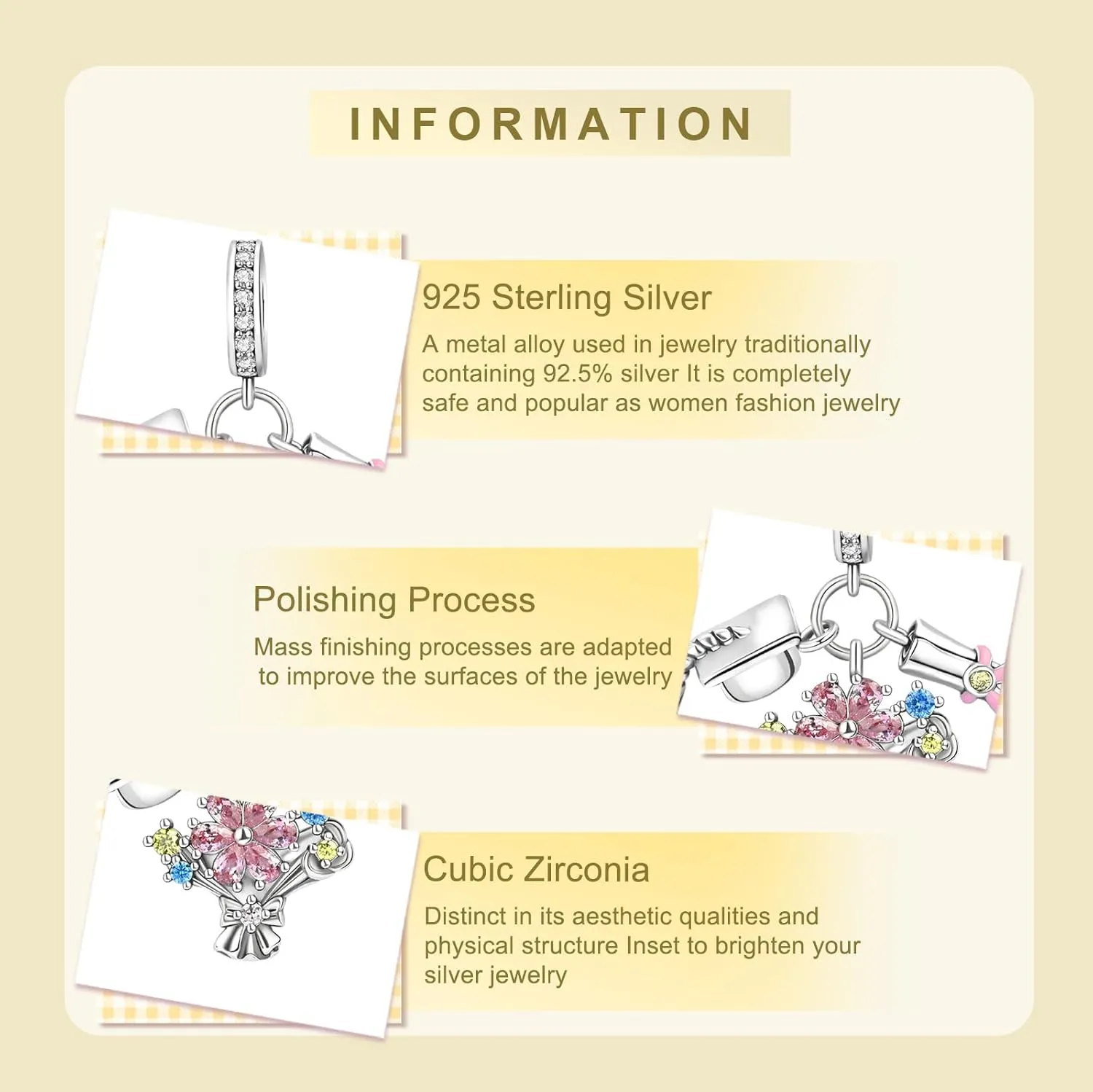 Charms Beads 925 Sterling Silver Flower safety chains Mom Heart Graduation Dangle Pendant with 5A Cubic fits for Charms Bracelets for Woman Mother's Day Christmas Birthday Gift