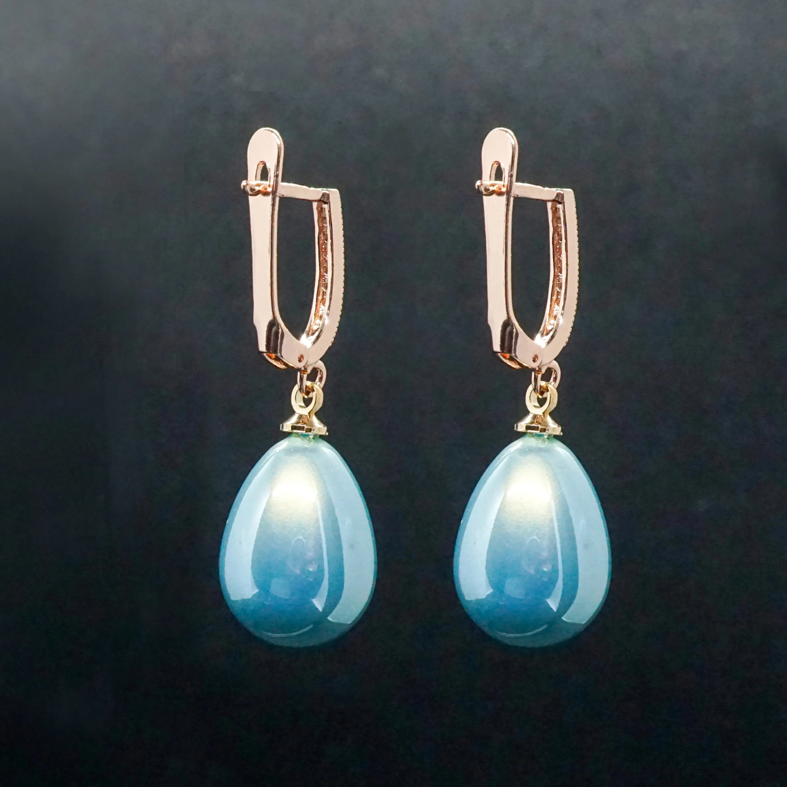 Claire X - Rose Gold Pearl Crystal Drop Earrings