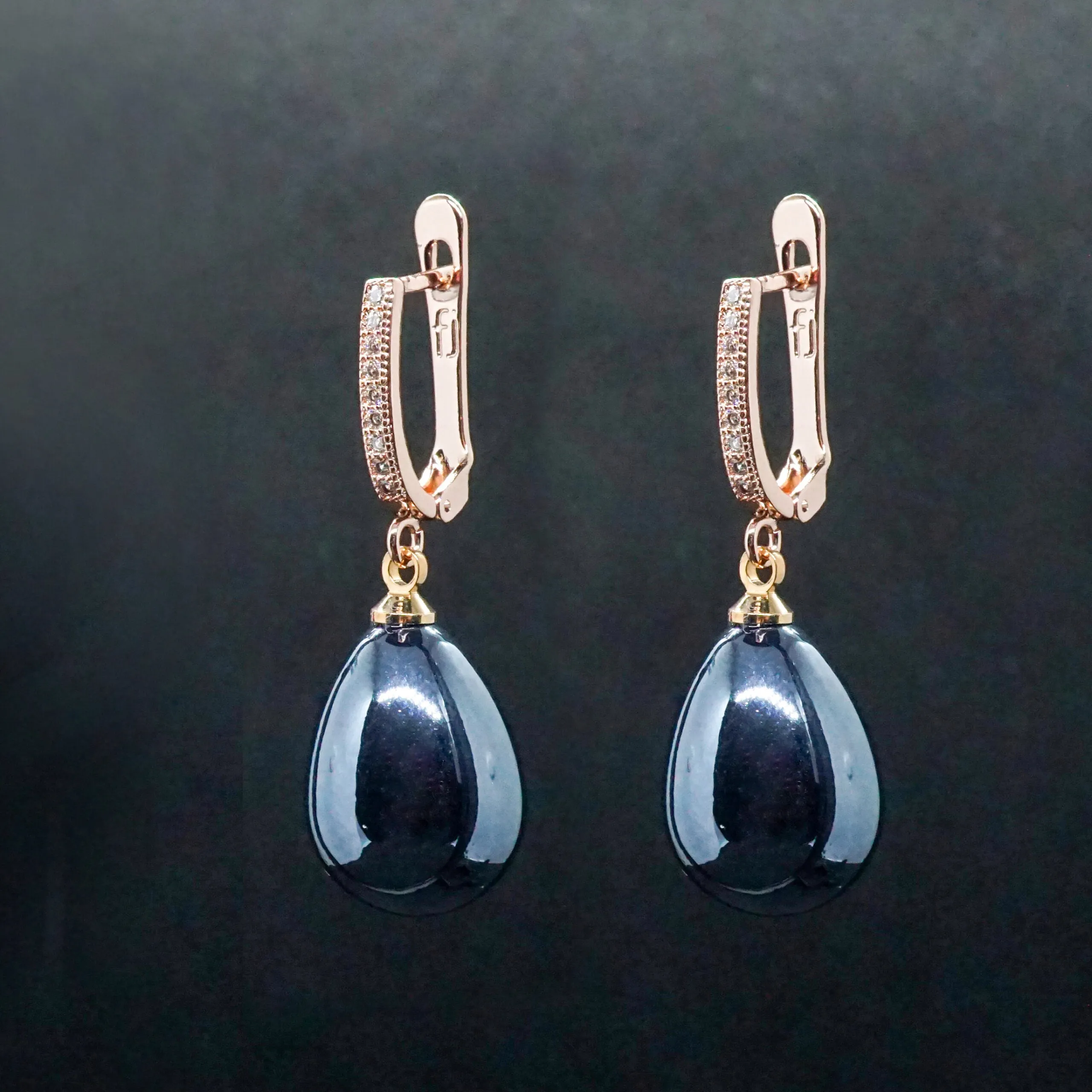 Claire X - Rose Gold Pearl Crystal Drop Earrings
