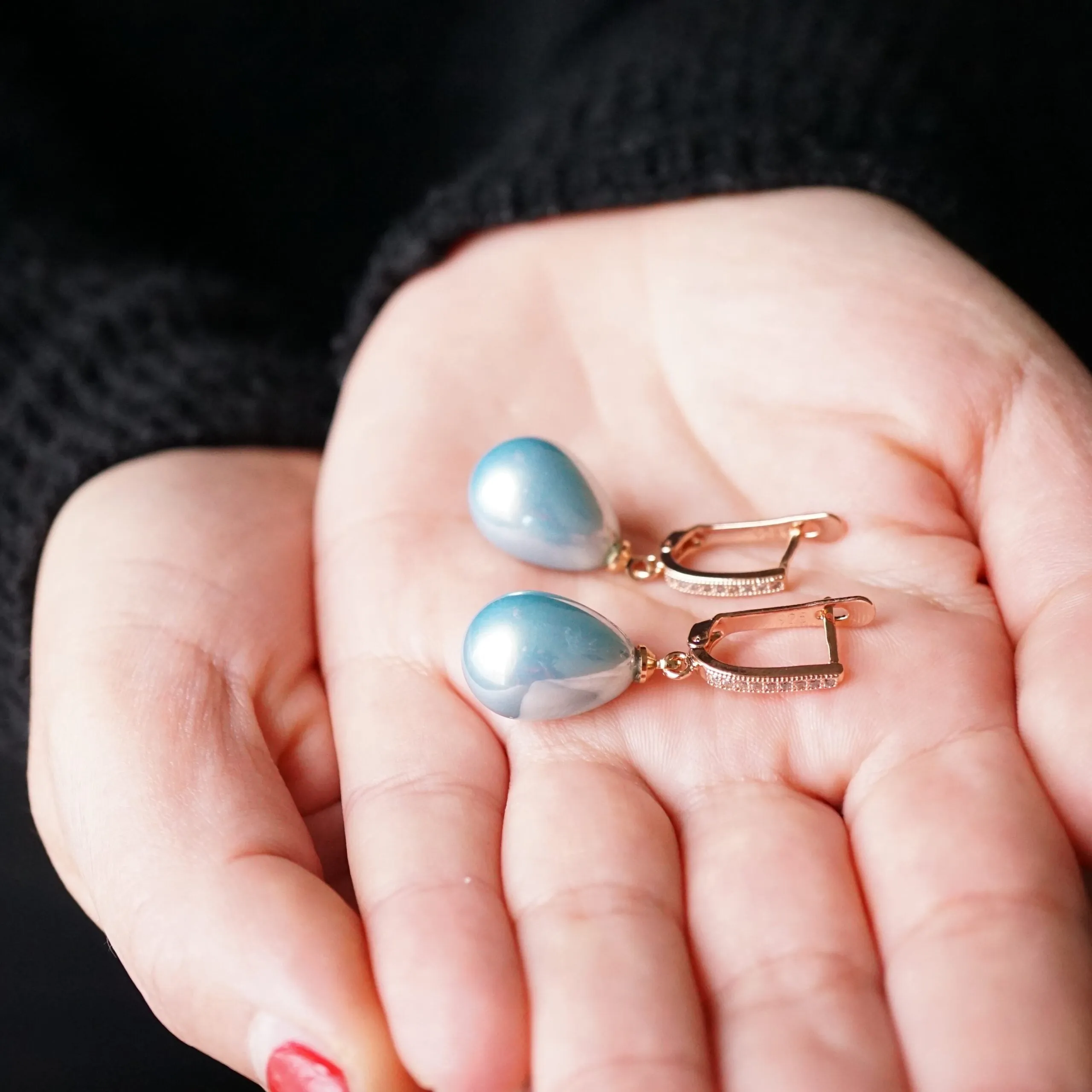 Claire X - Rose Gold Pearl Crystal Drop Earrings