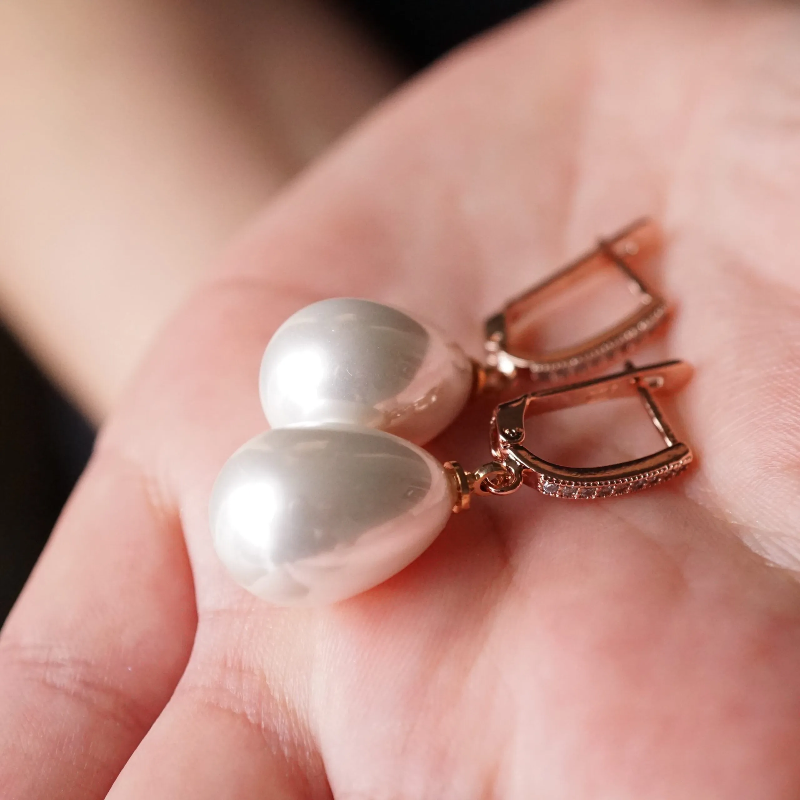 Claire X - Rose Gold Pearl Crystal Drop Earrings