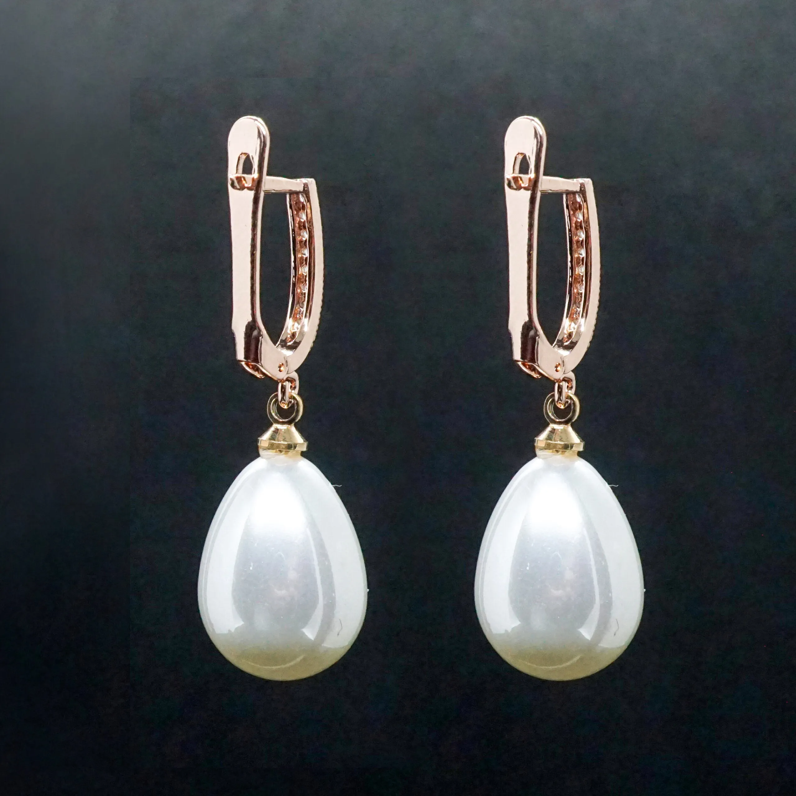 Claire X - Rose Gold Pearl Crystal Drop Earrings