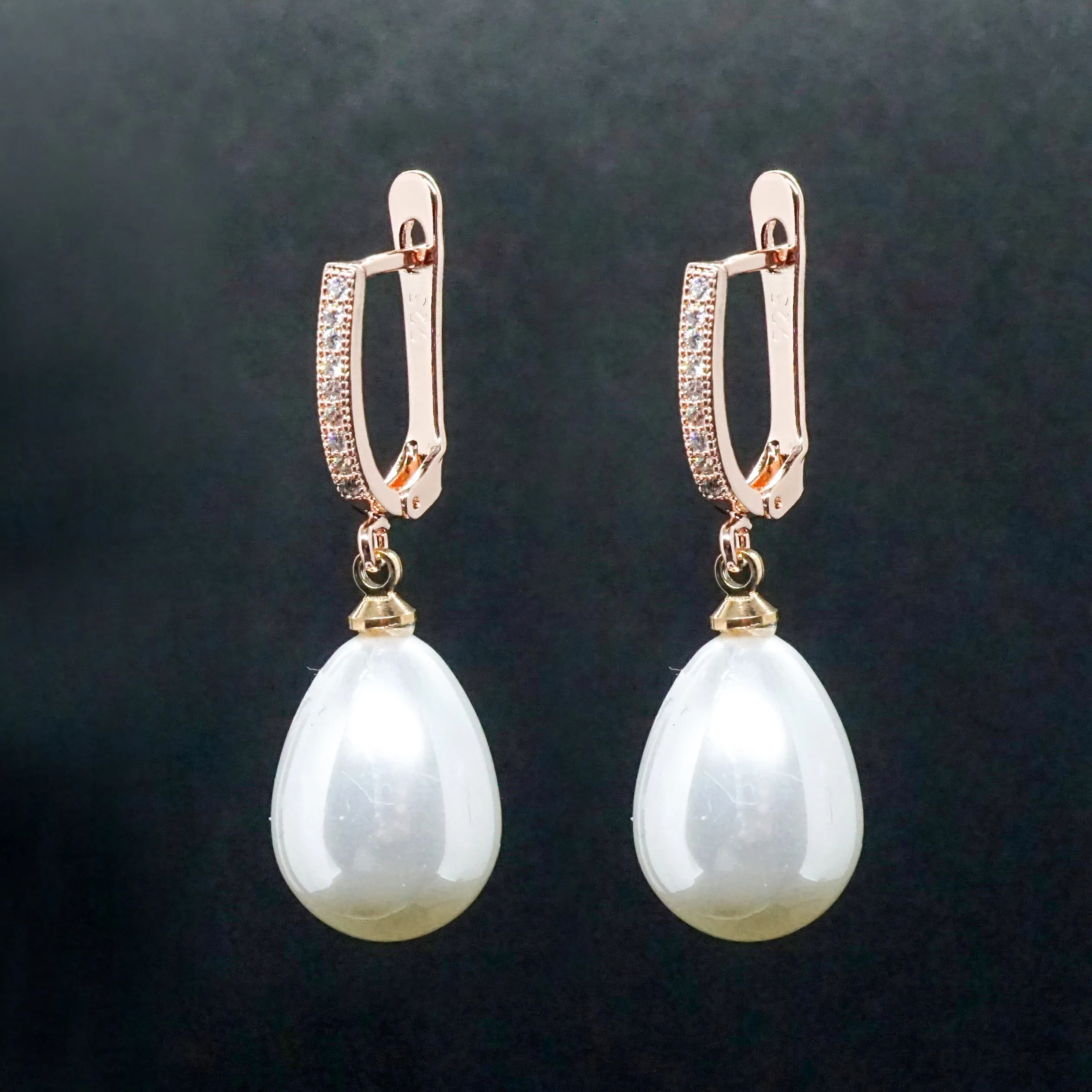 Claire X - Rose Gold Pearl Crystal Drop Earrings