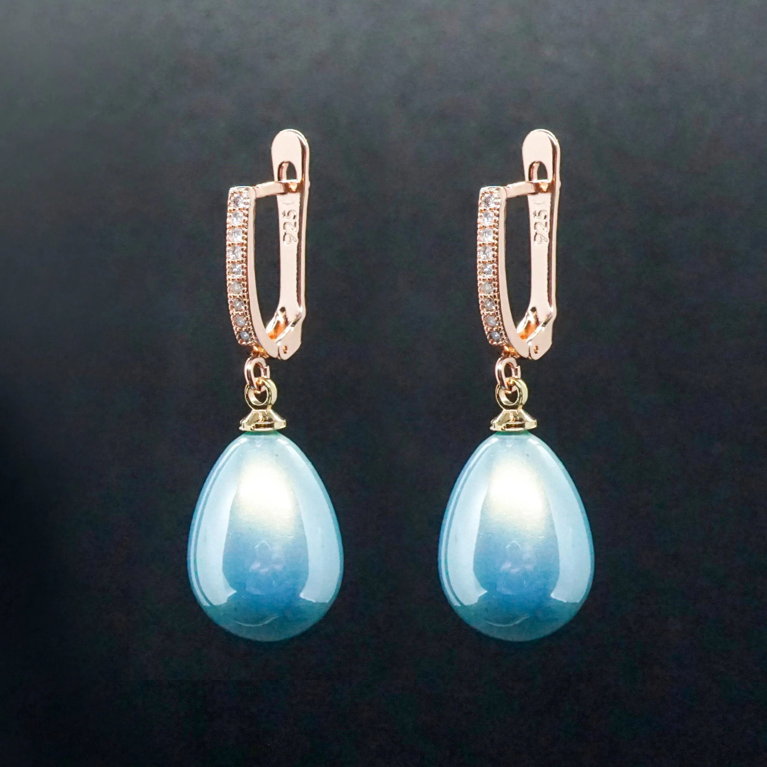 Claire X - Rose Gold Pearl Crystal Drop Earrings