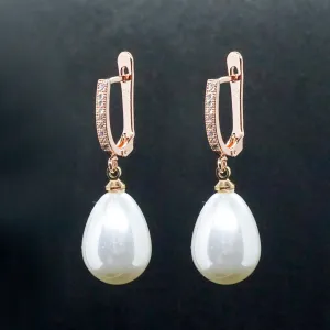Claire X - Rose Gold Pearl Crystal Drop Earrings
