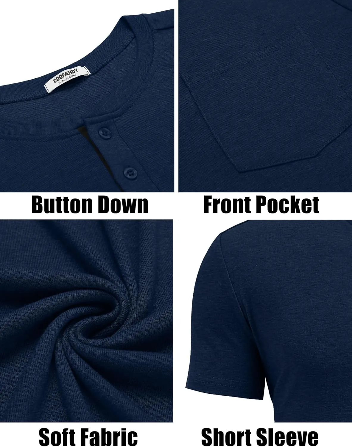 COOFANDY Men Casual Henley Shirt Short Sleeve Summer Basic T Shirt Pocket Soild Button Tee Top