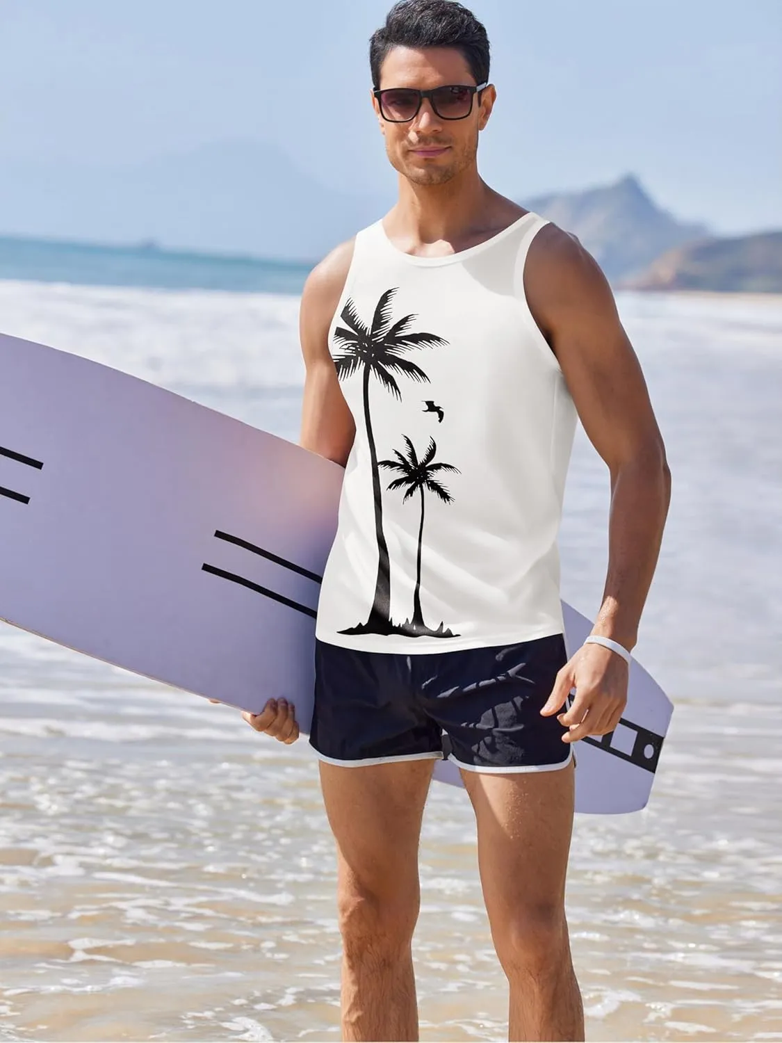 COOFANDY Mens Tank Tops Beach Summer Sleeveless Graphic T Shirts Palm Tree Vacation Quick Dry Muscle Tank