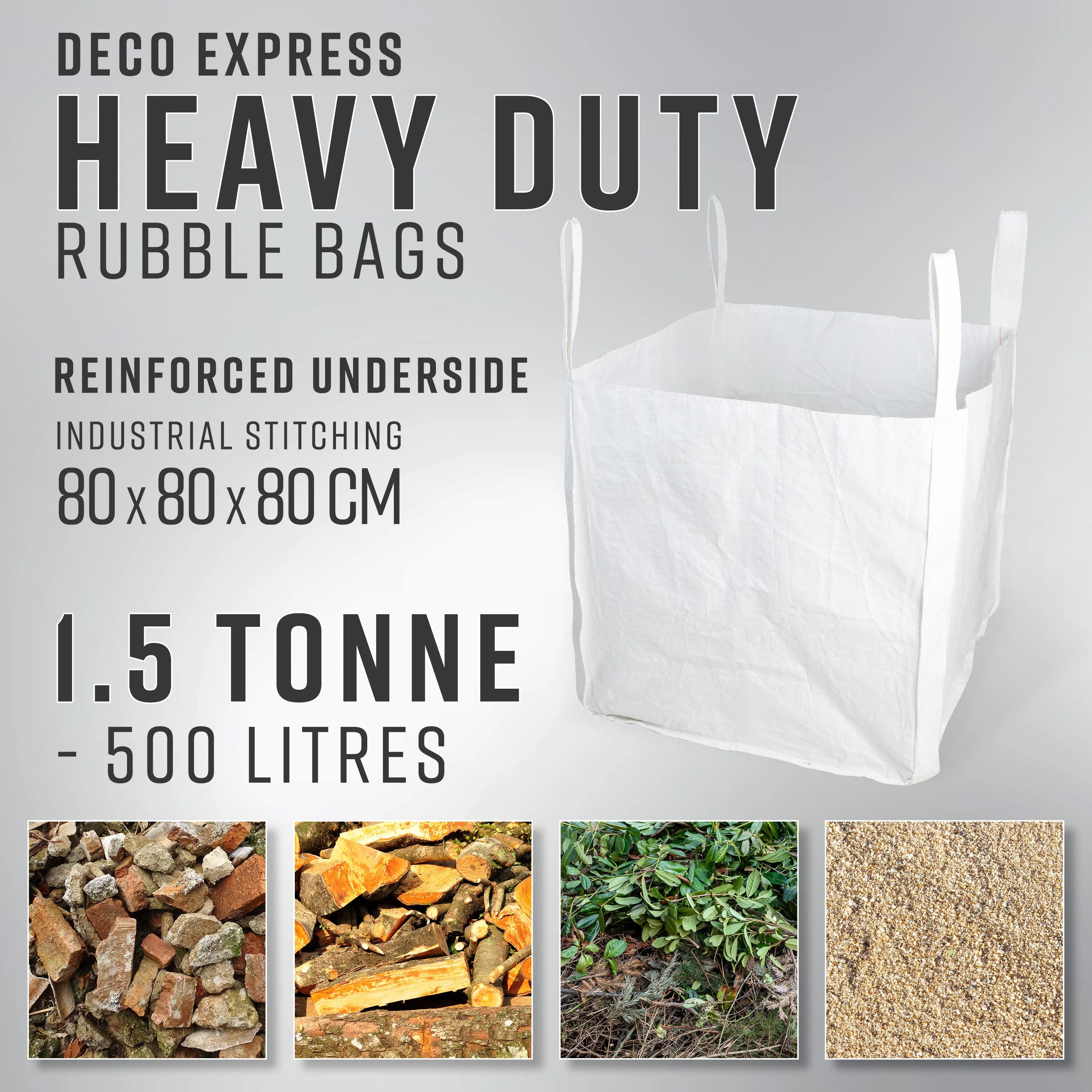 Deco Express Garden Waste Bags - Heavy Duty Bags - White 1.5T - 1 Pack